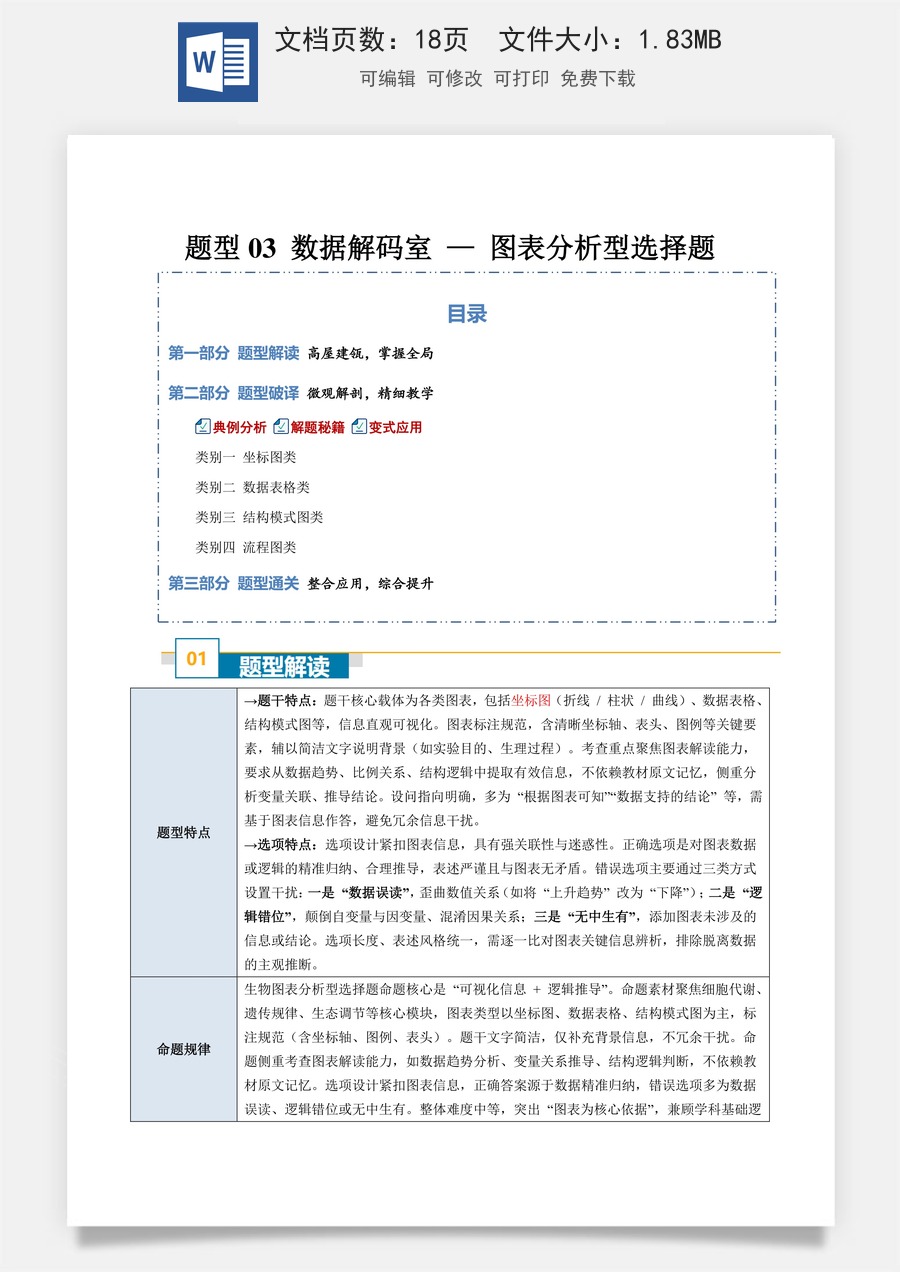 高中-2026年高考总复习-生物-题型03 数据解码室 —— 图表分析型选择题（4大类别）（原卷版）.docx